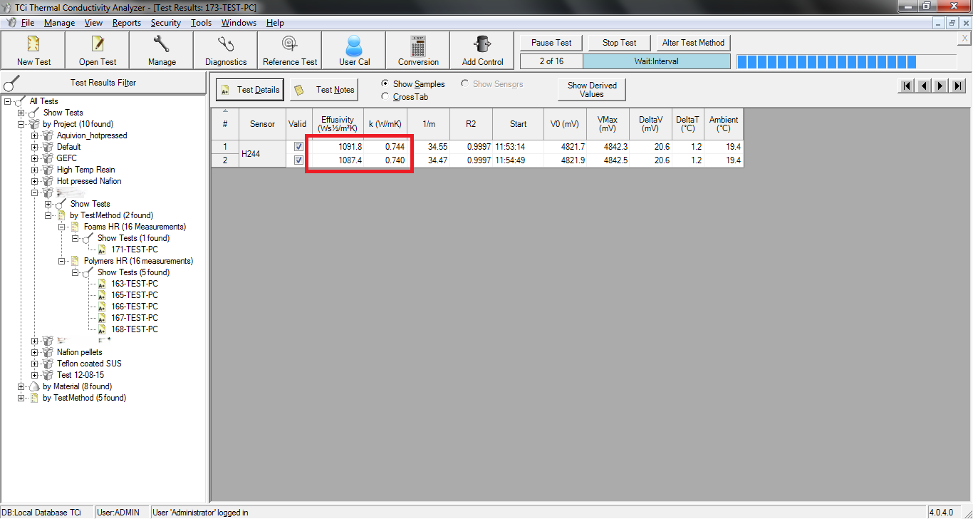 Screenshot of test in progress with red box indicating good measurements