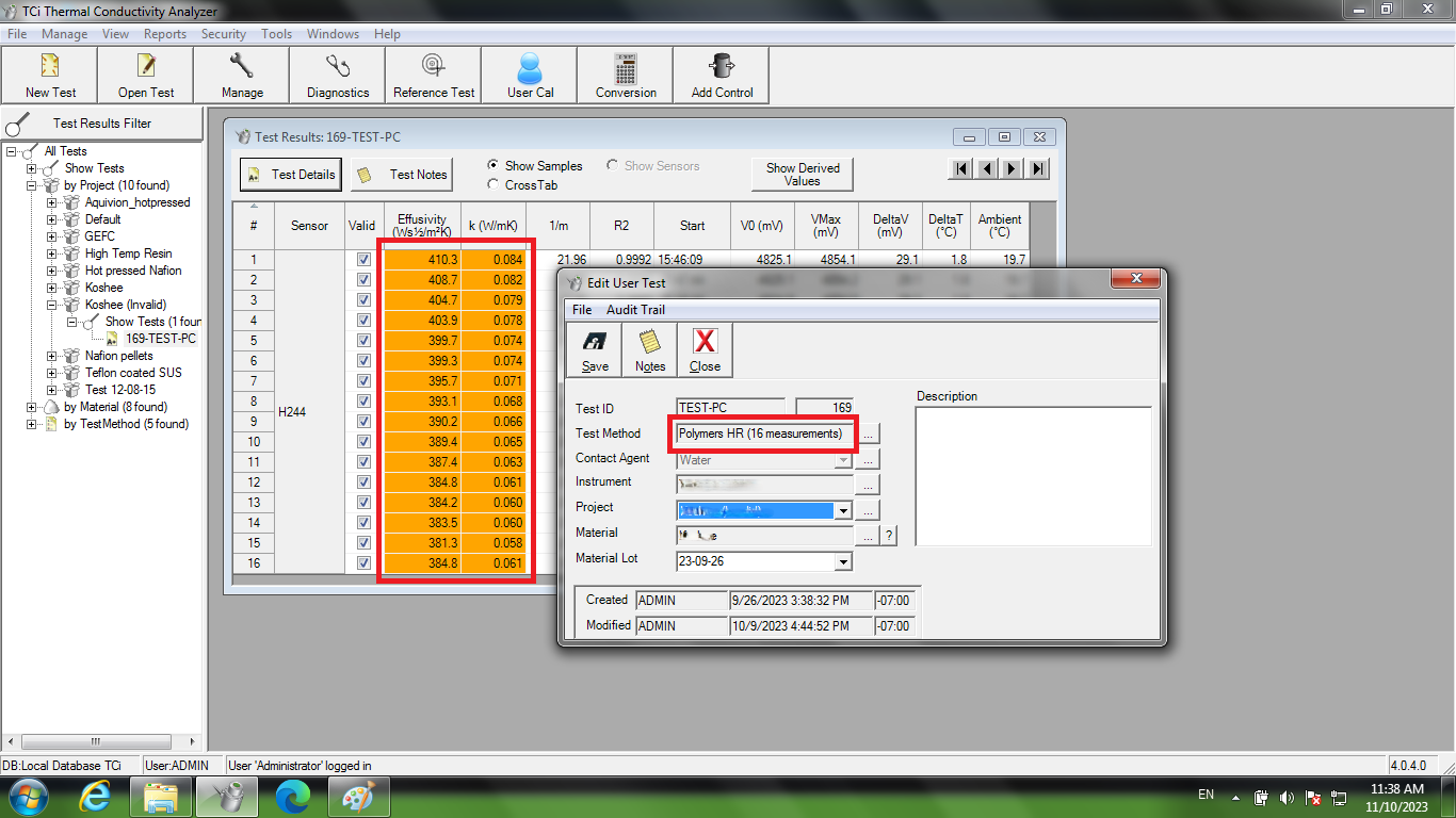 Screenshot of a finished test with red box indicating out-of-range measurements