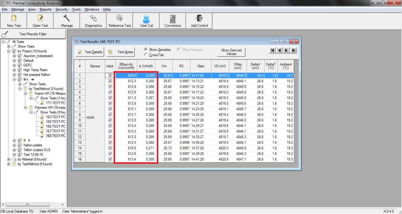 Screenshot of a completed test with red box indicating good measurements