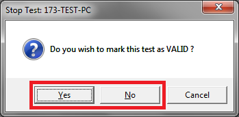 Screenshot of the interrupted test dialog